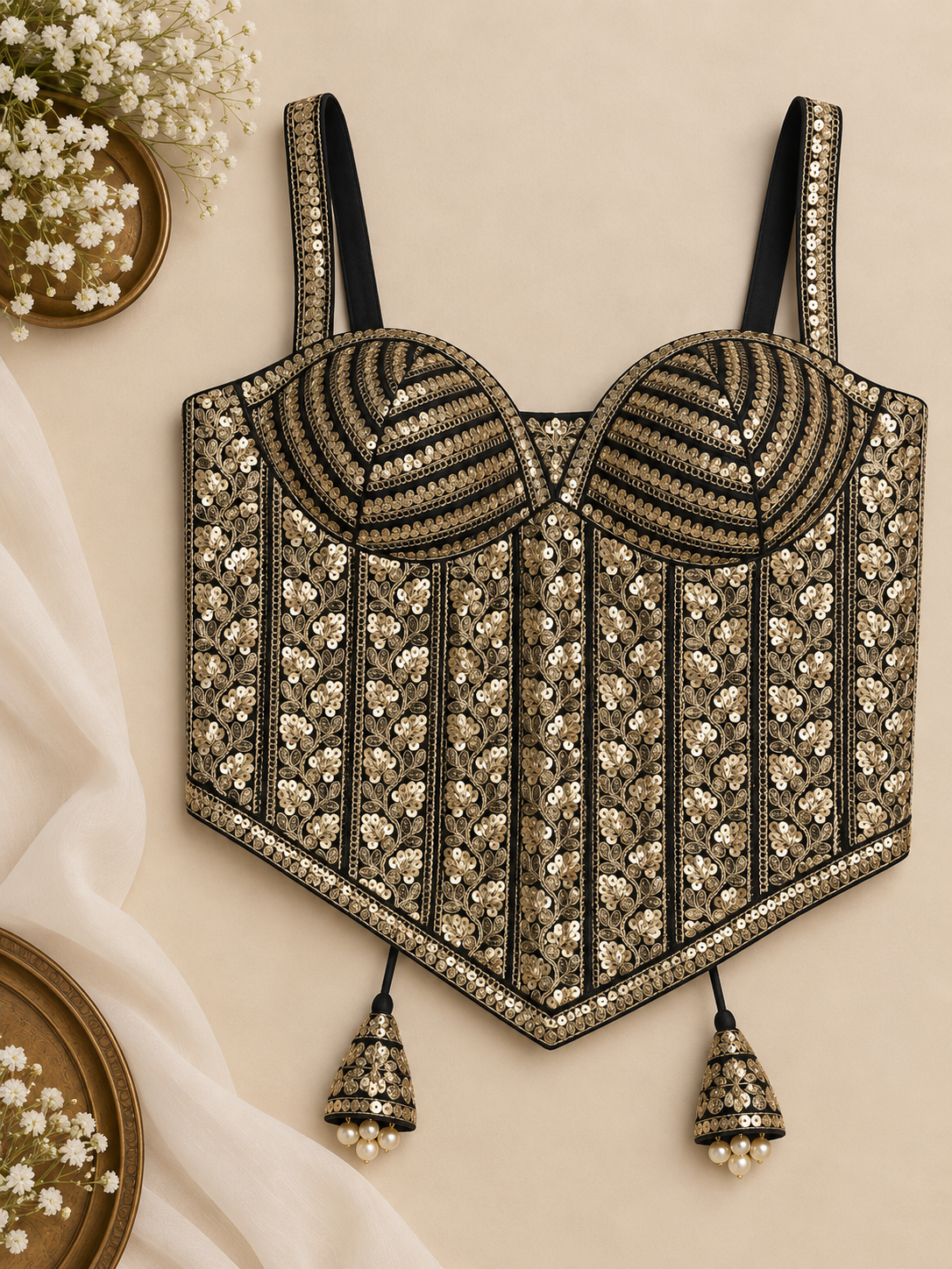 Embroidered Indian Corset Blouse for Saree & Lehenga | Custom Size