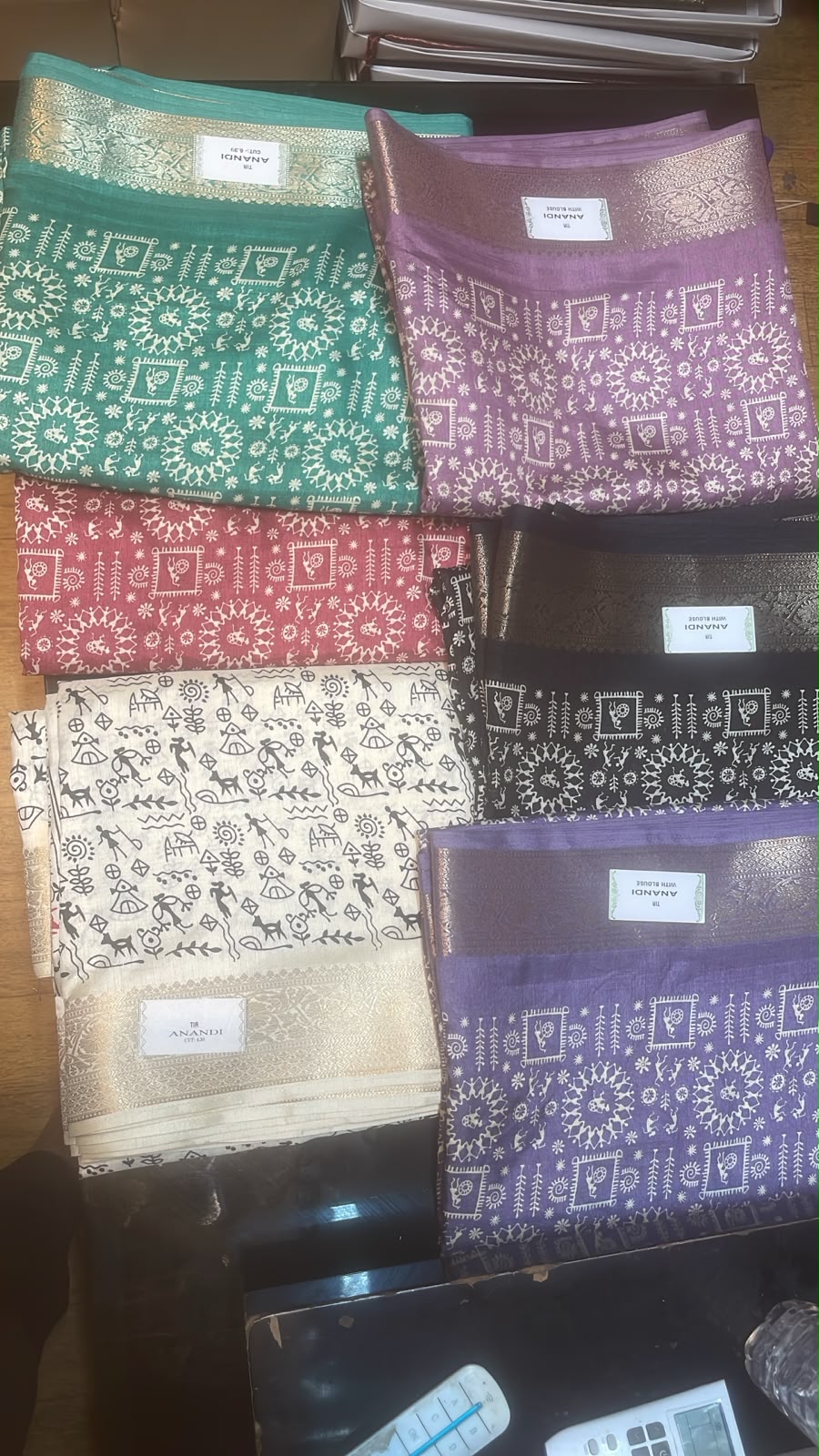 Warli Tribal Art Modal Silk Saree with Gold Banarasi Zari Border | Soft Modal Silk | Unstitched Blouse Included | 6 Colors
