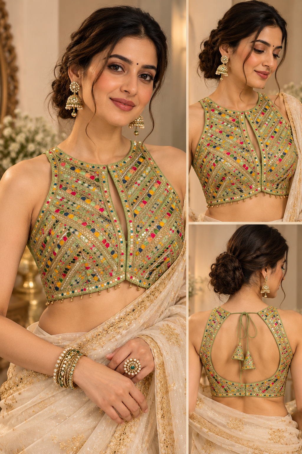 Multicolour Zardozi Halter Neck Blouse