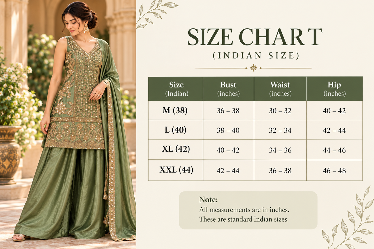 Olive Green Zari & Sequin Embroidered Palazzo Suit Set