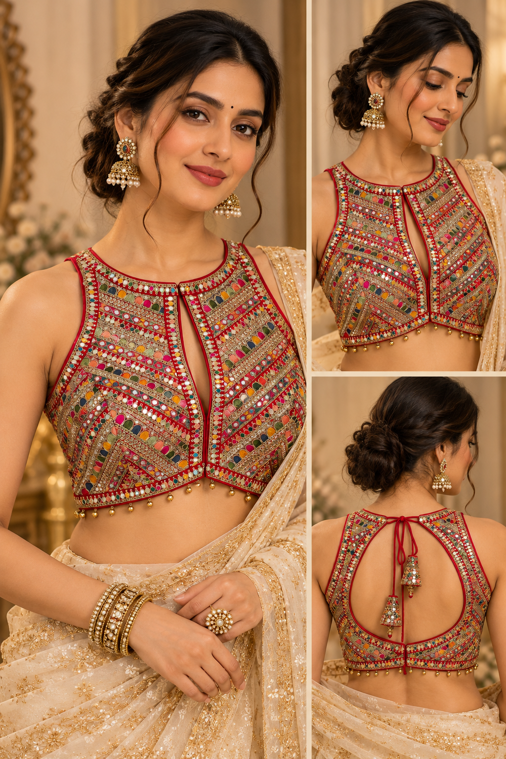 Multicolour Zardozi Halter Neck Blouse