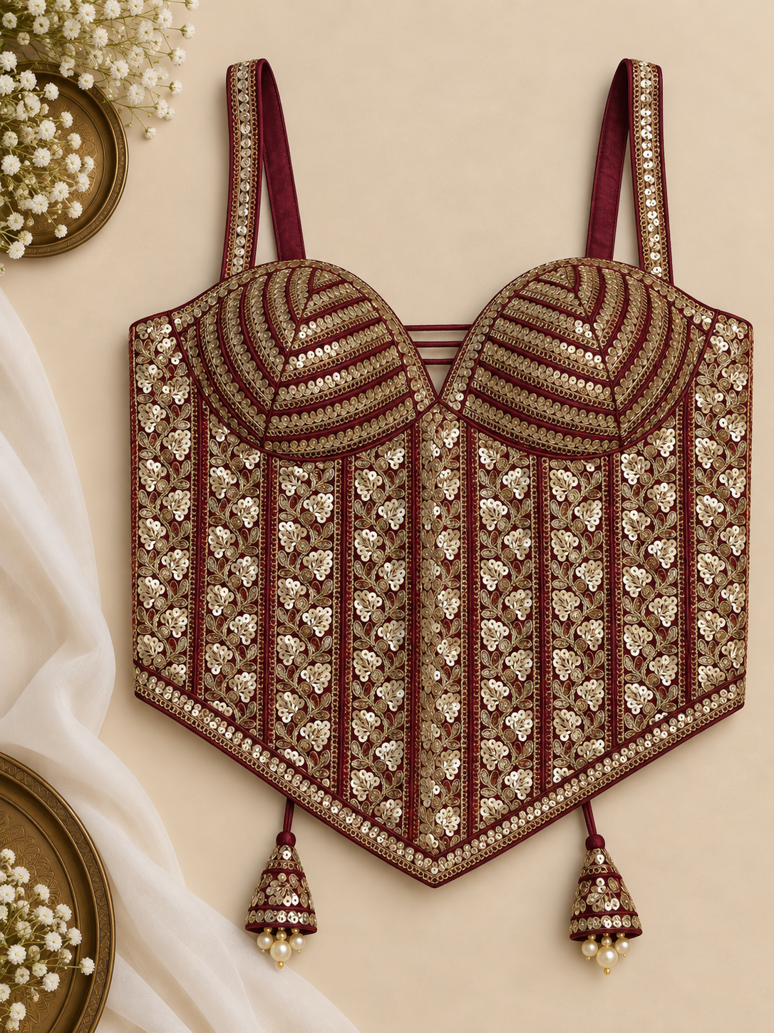 Embroidered Indian Corset Blouse for Saree & Lehenga | Custom Size