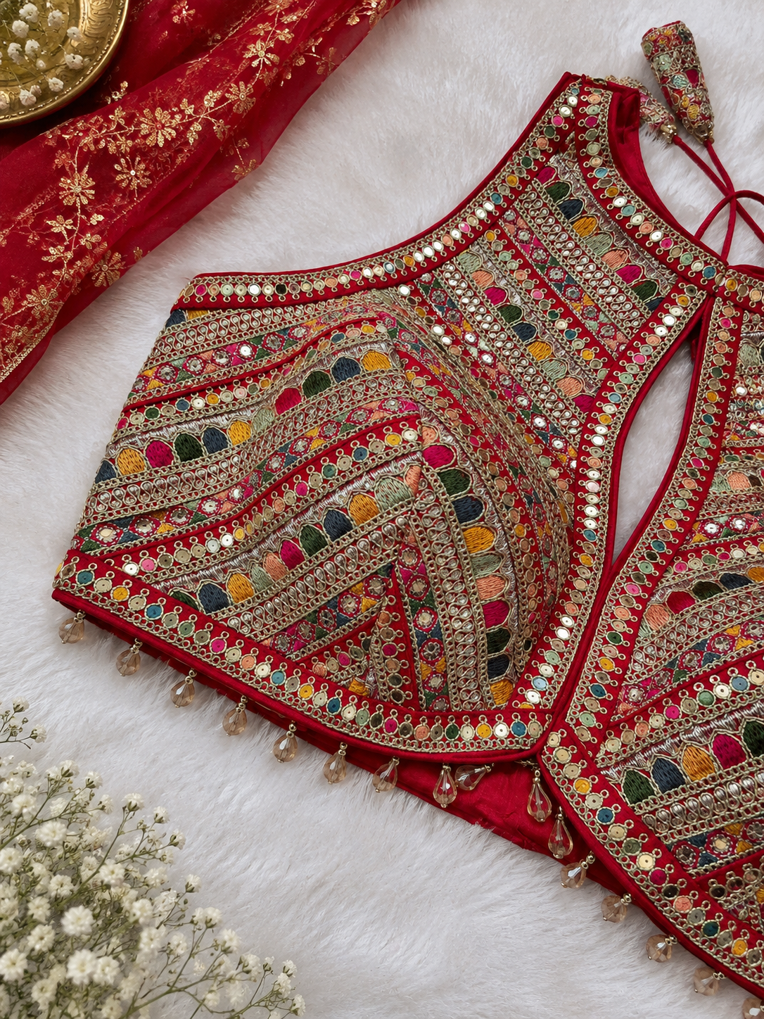 Multicolour Zardozi Halter Neck Blouse