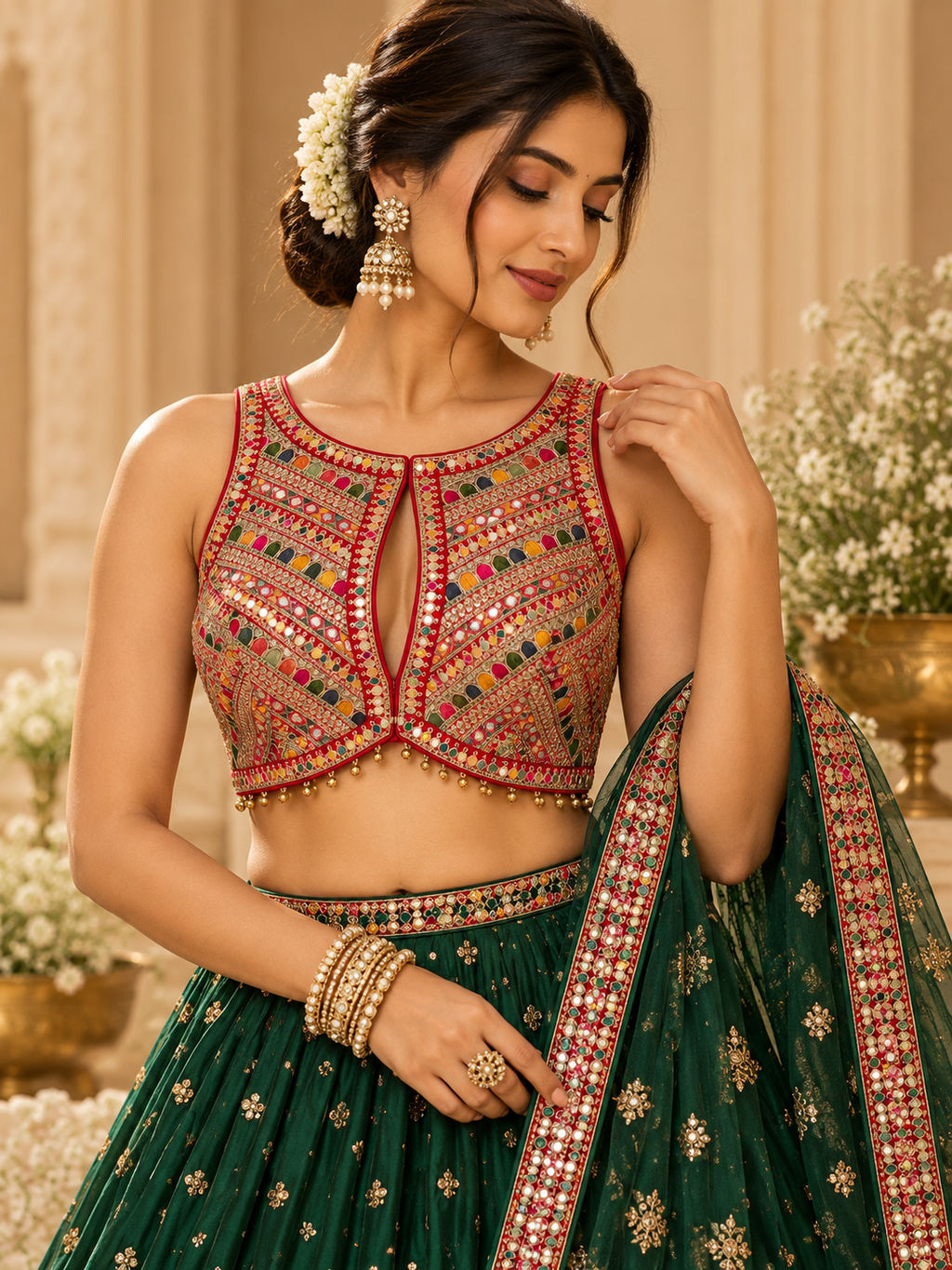 Multicolour Zardozi Halter Neck Blouse
