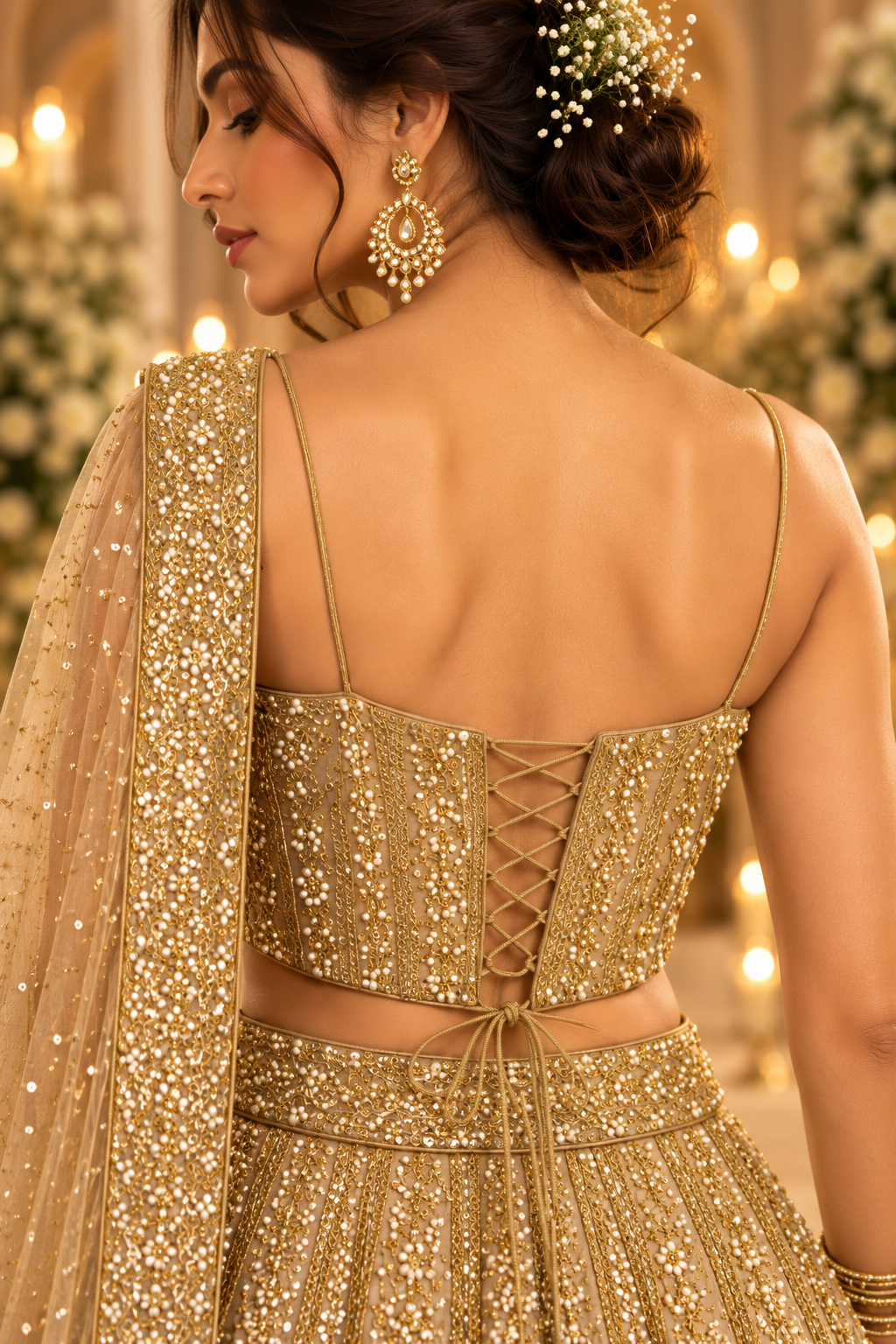 Embroidered bridal corset blouse for saree and lehenga – view 17