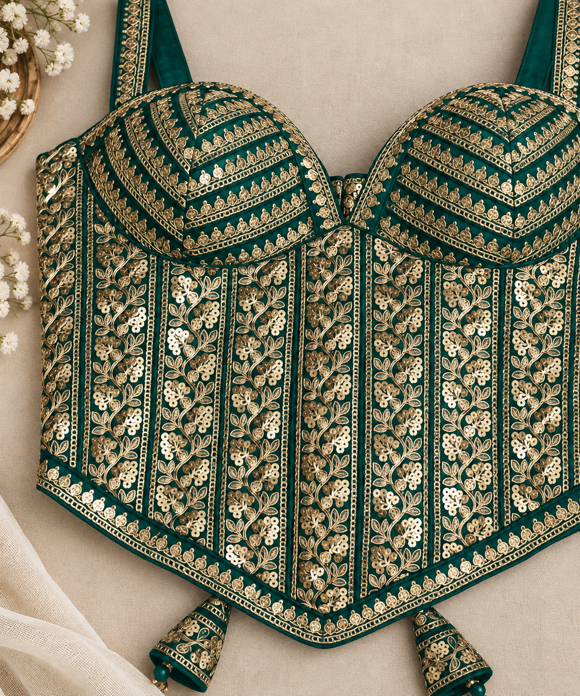 Embroidered Indian Corset Blouse for Saree & Lehenga | Custom Size