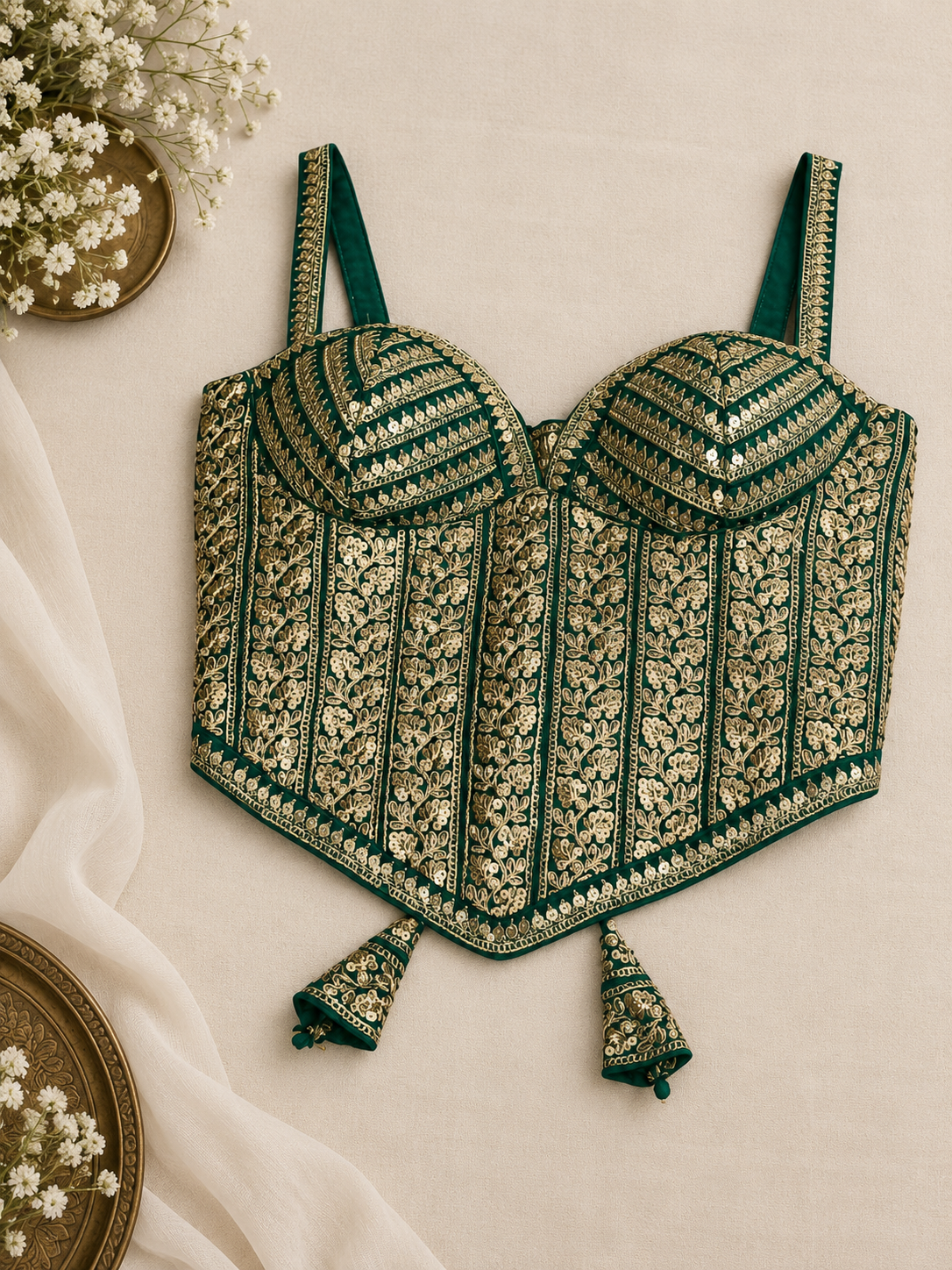 Embroidered Indian Corset Blouse for Saree & Lehenga | Custom Size
