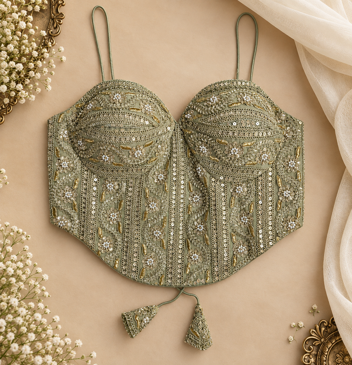Embroidered bridal corset blouse for saree and lehenga – Veera Products