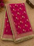 Magenta Pink Zardozi Bridal Dupatta — Handcrafted Net Dupatta with Gold Embroidery & Fringe