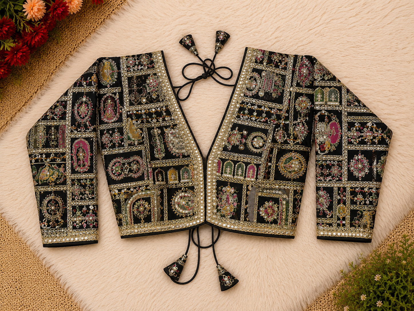 Silk Patchwork Embroidery Designer Blouse — Full Sleeve | 9 Colours | Readymade