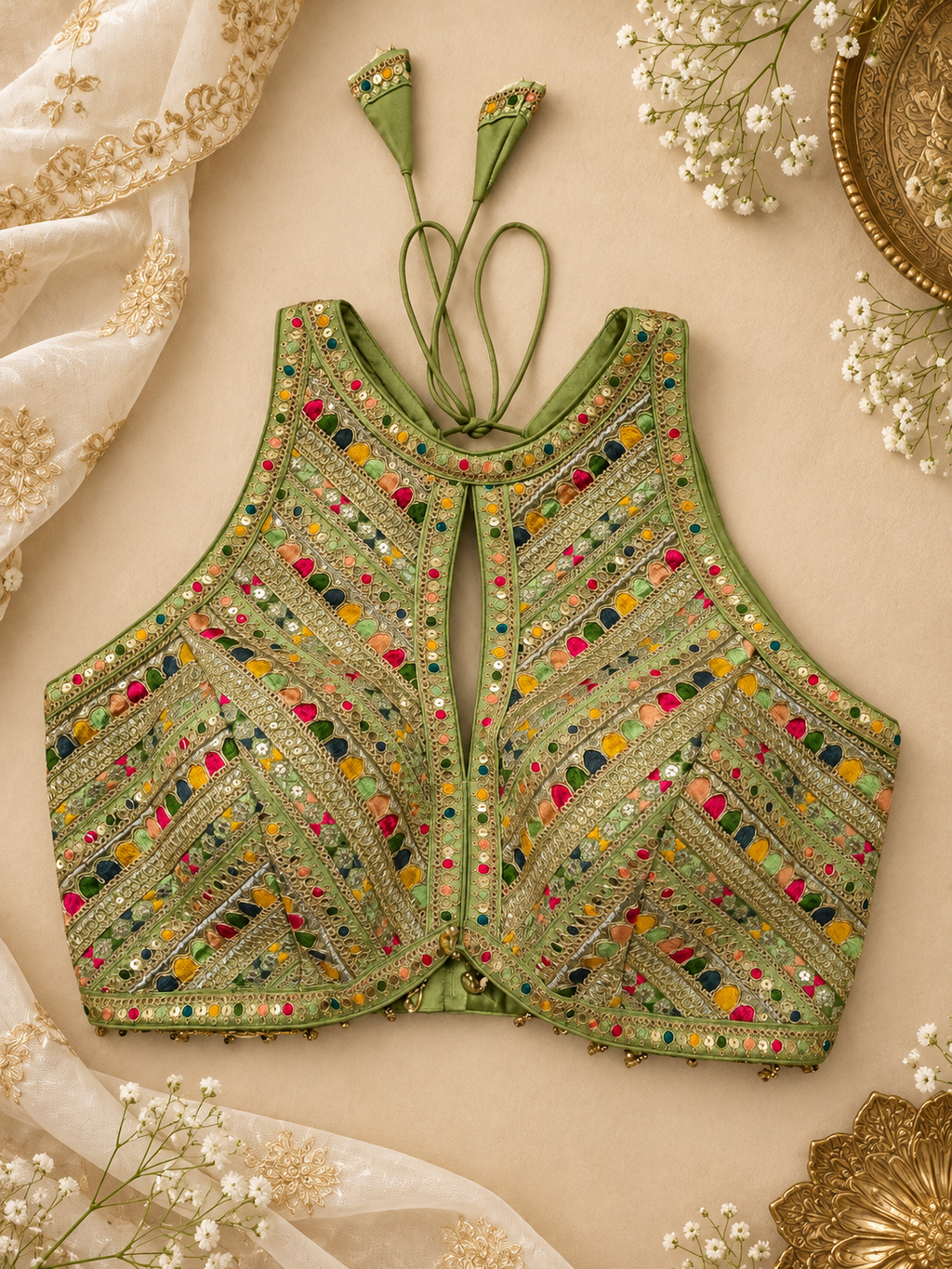 Multicolour Zardozi Halter Neck Blouse