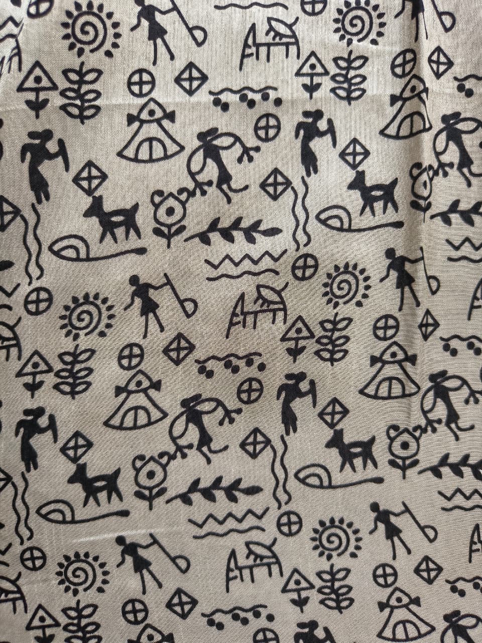 Warli Tribal Art Modal Silk Saree with Gold Banarasi Zari Border | Soft Modal Silk | Unstitched Blouse Included | 6 Colors