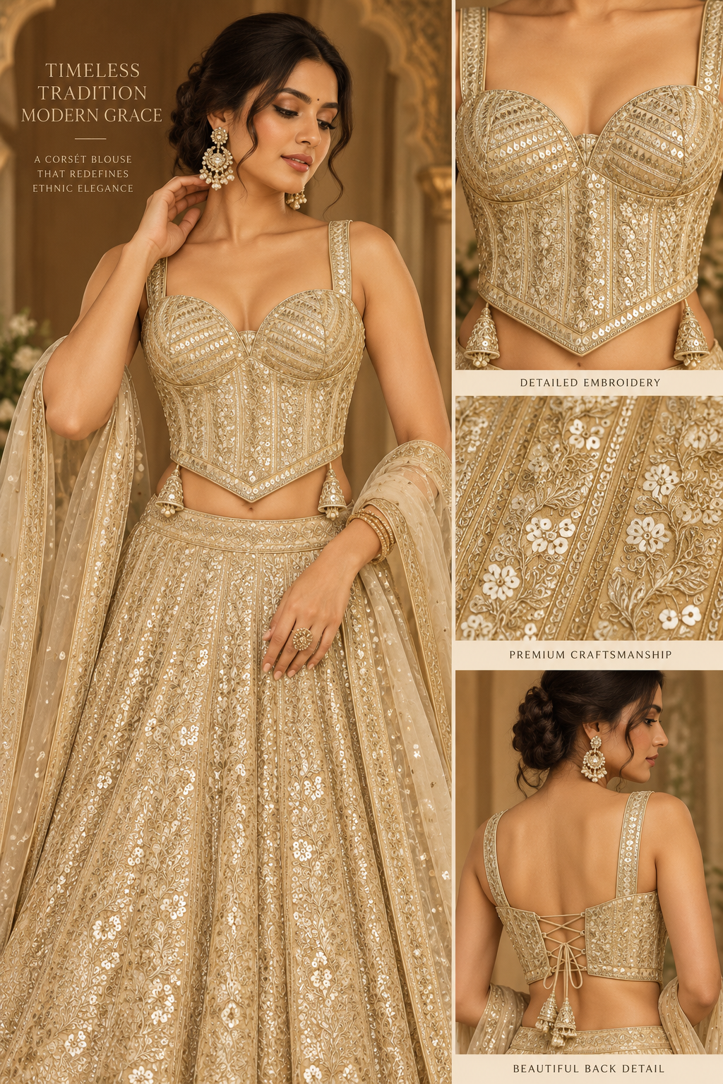 Embroidered Indian Corset Blouse for Saree & Lehenga | Custom Size