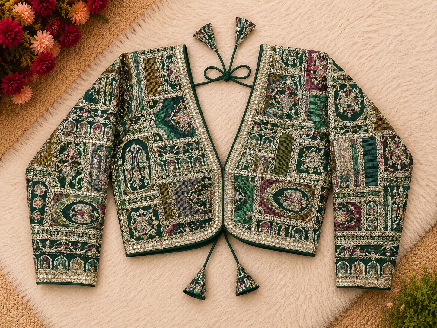 Silk Patchwork Embroidery Designer Blouse — Full Sleeve | 9 Colours | Readymade