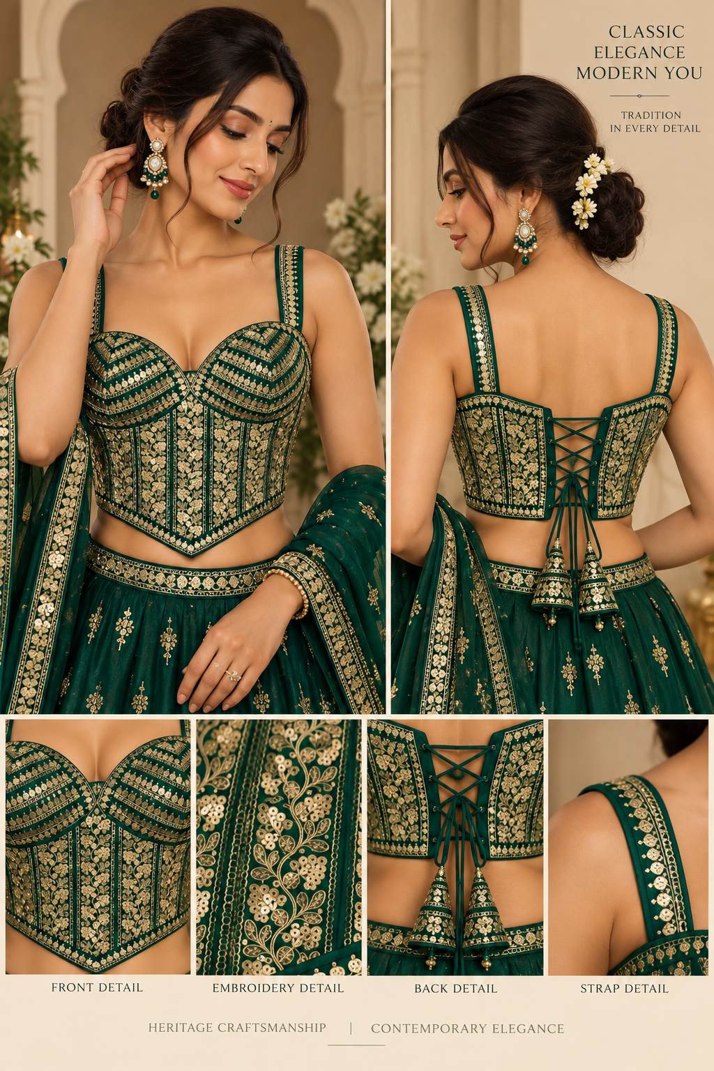 Embroidered Indian Corset Blouse for Saree & Lehenga | Custom Size