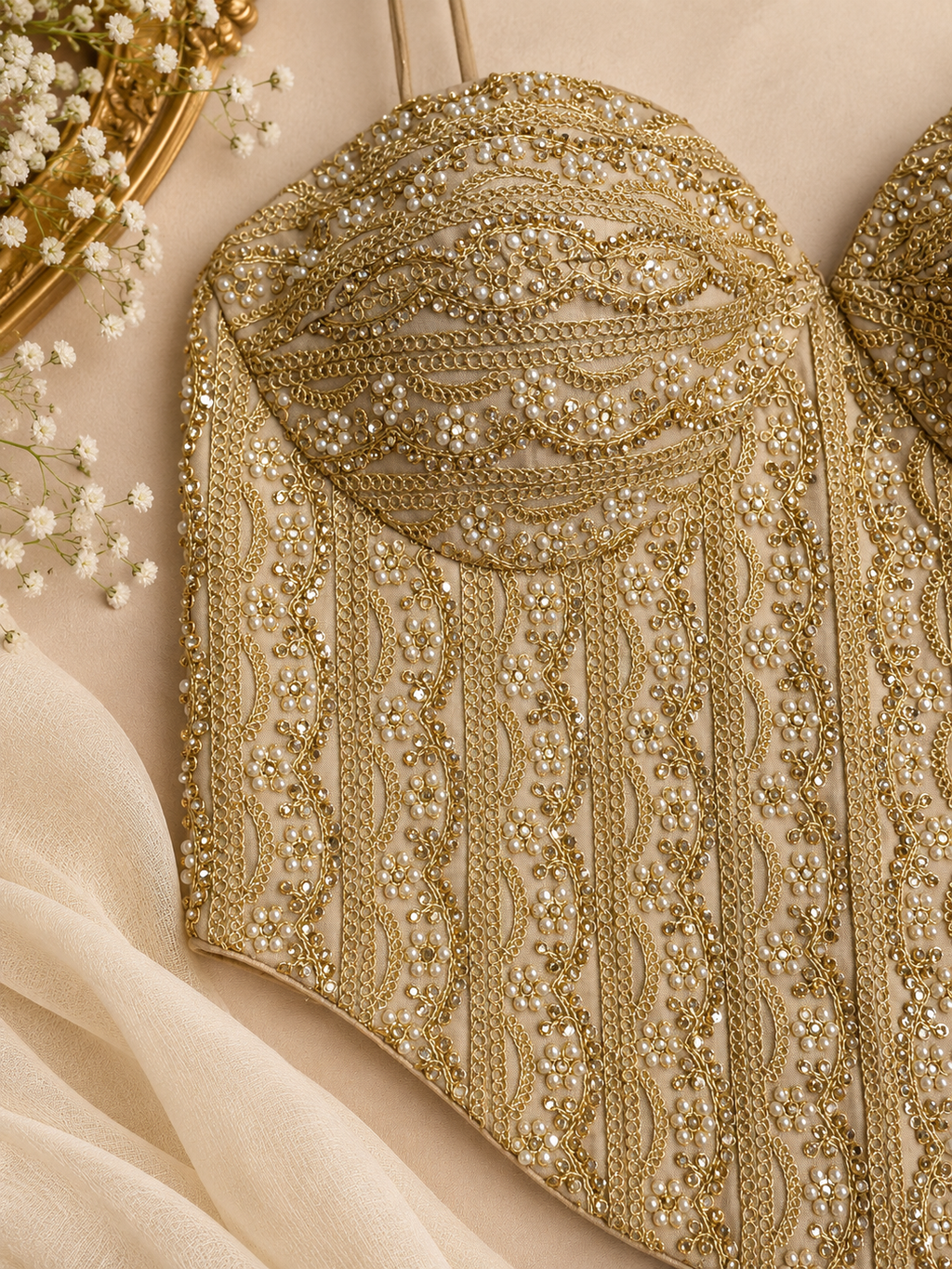 Embroidered bridal corset blouse for saree and lehenga – view 4