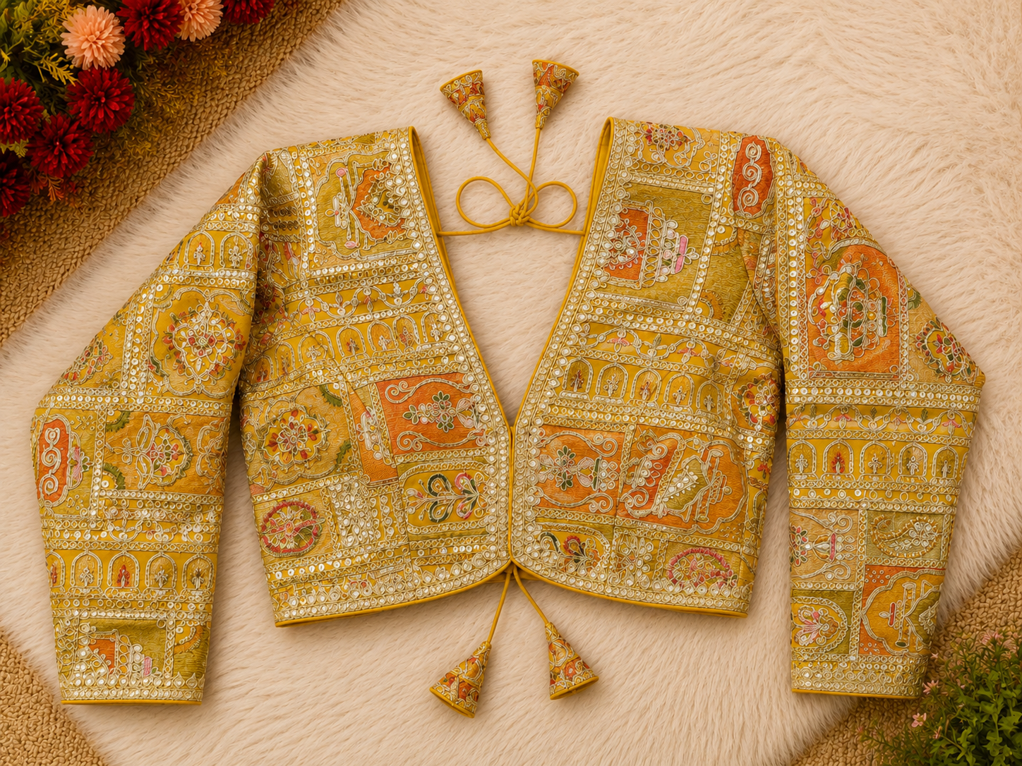 Silk Patchwork Embroidery Designer Blouse — Full Sleeve | 9 Colours | Readymade