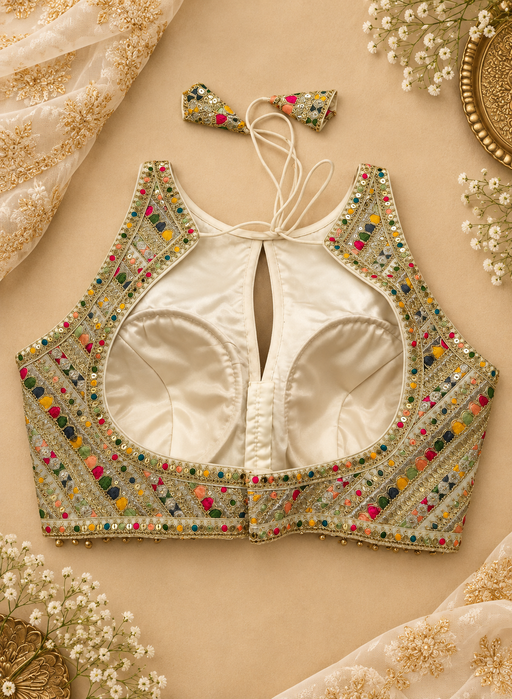 Multicolour Zardozi Halter Neck Blouse