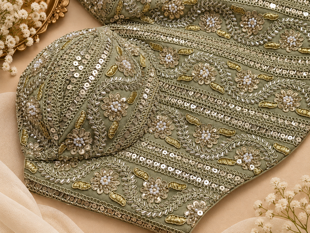 Embroidered bridal corset blouse for saree and lehenga – view 5