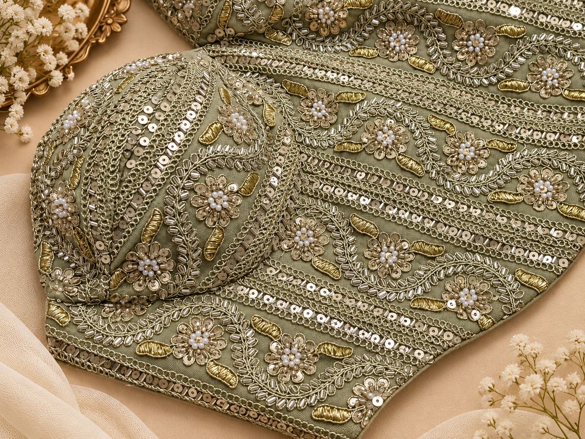 Embroidered bridal corset blouse for saree and lehenga – view 5