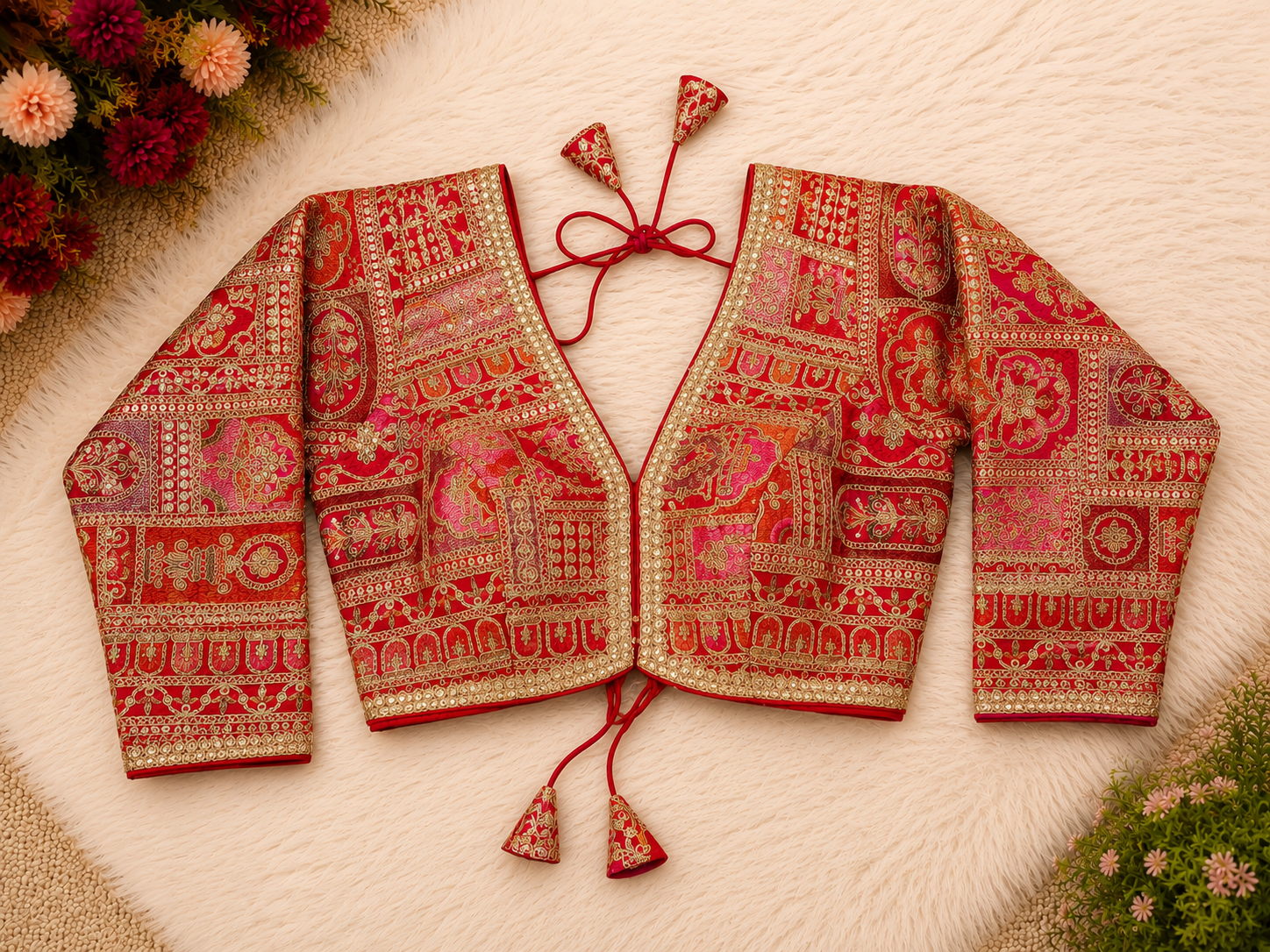 Silk Patchwork Embroidery Designer Blouse — Full Sleeve | 9 Colours | Readymade