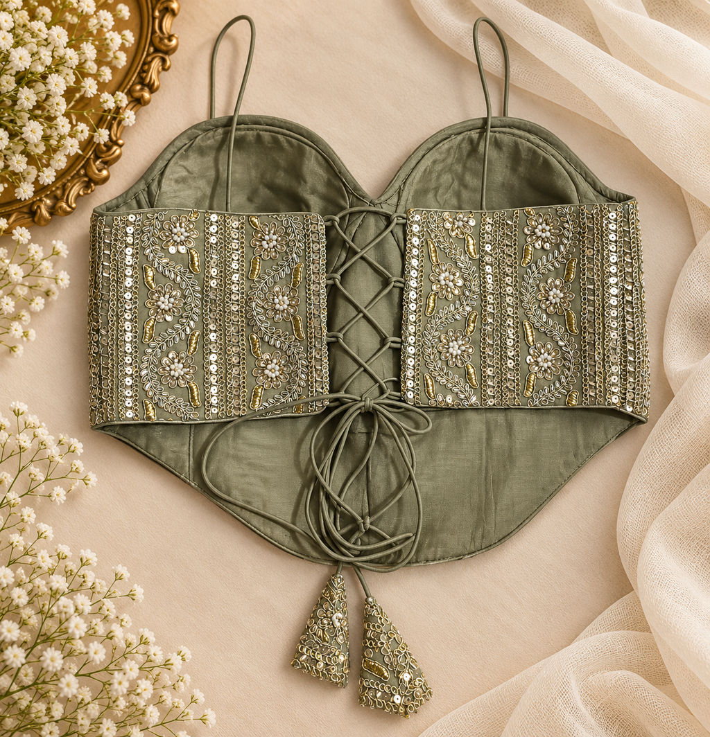 Embroidered bridal corset blouse for saree and lehenga – view 2