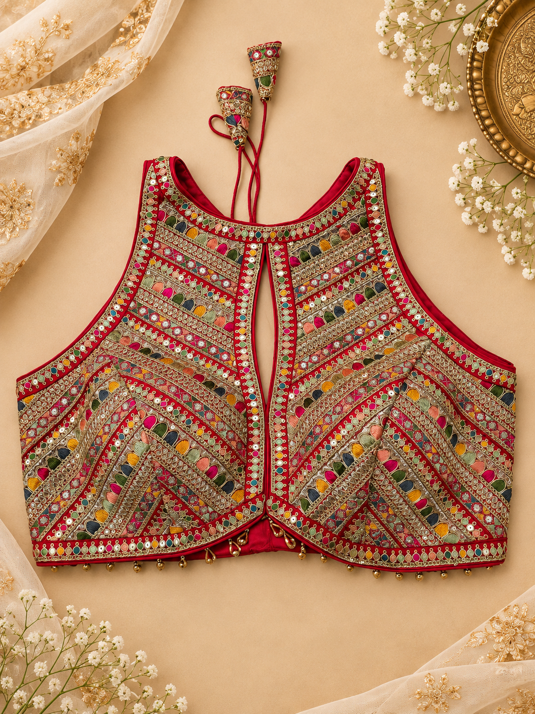 Multicolour Zardozi Halter Neck Blouse