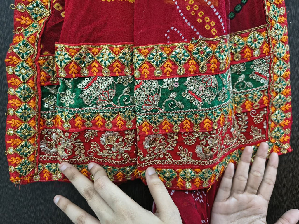 Rajasthani Bandhani Brooch Dupatta with Peacock Embroidery & Gota Patti Work