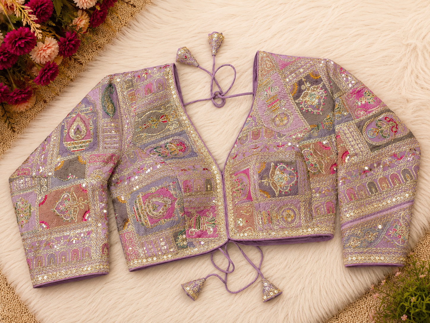 Silk Patchwork Embroidery Designer Blouse — Full Sleeve | 9 Colours | Readymade