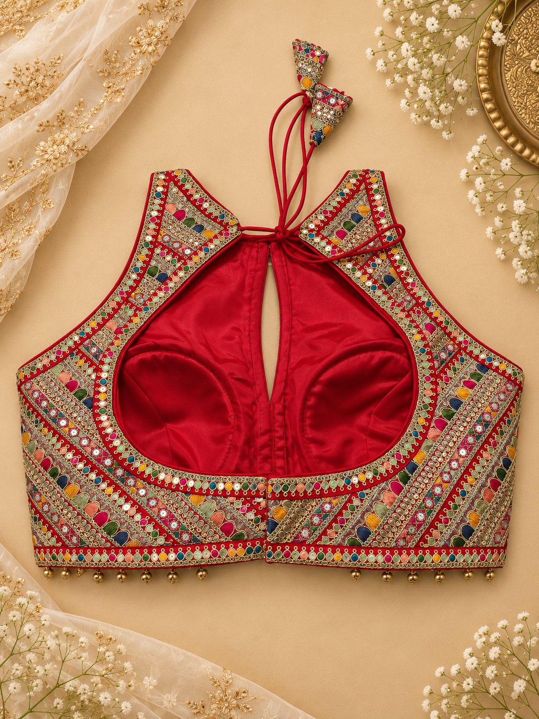 Multicolour Zardozi Halter Neck Blouse