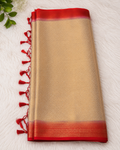 Soft Silk Kanjeevaram Style Saree — Beige with Red Zari Border | With Blouse Piece