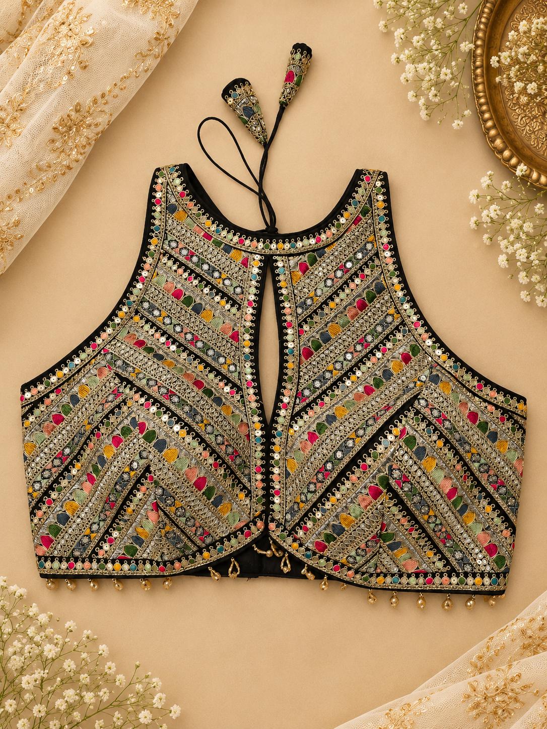 Multicolour Zardozi Halter Neck Blouse