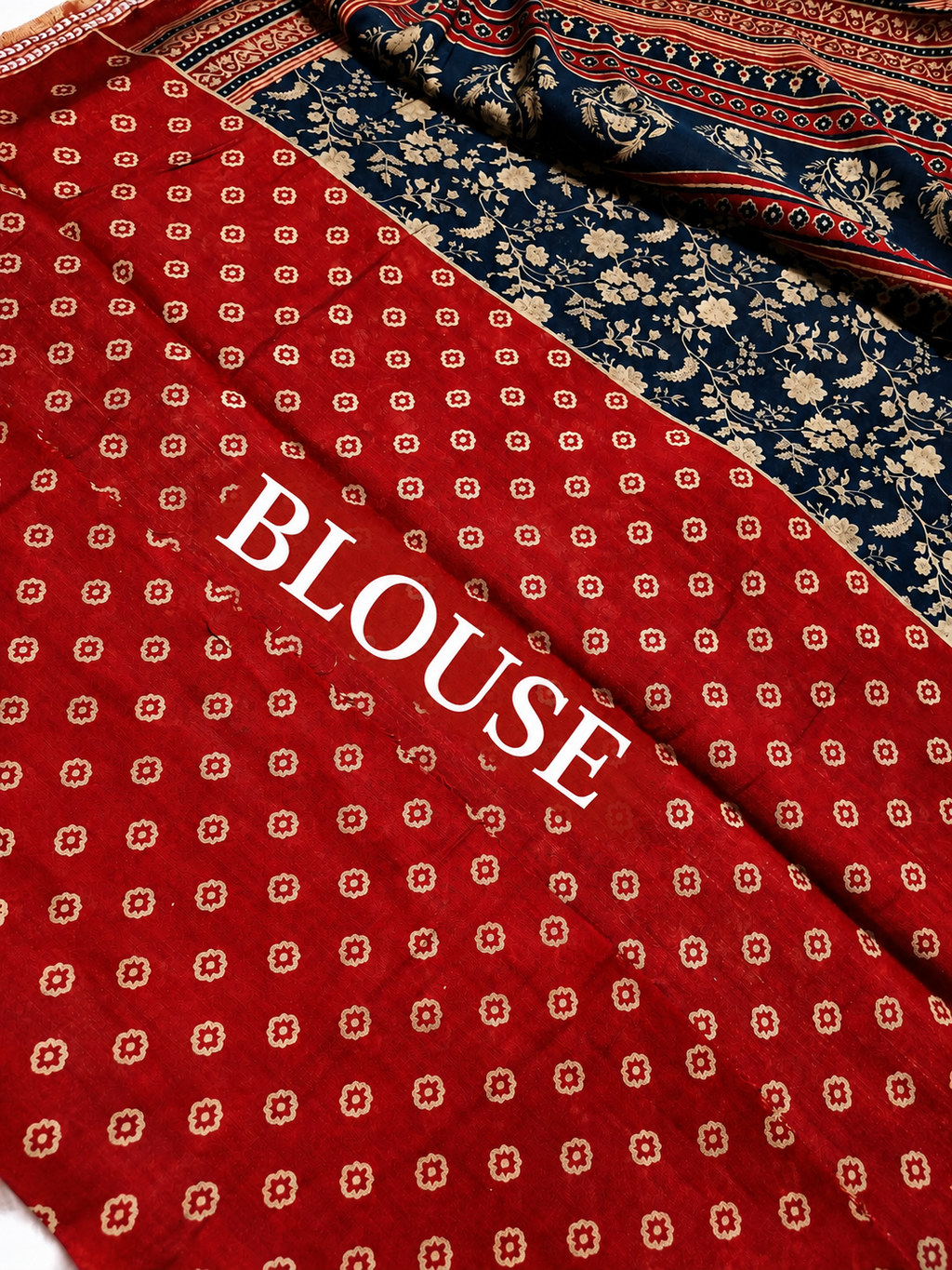 Mul Cotton Saree — Navy Blue Ajrakh Block Print | With Blouse Piece