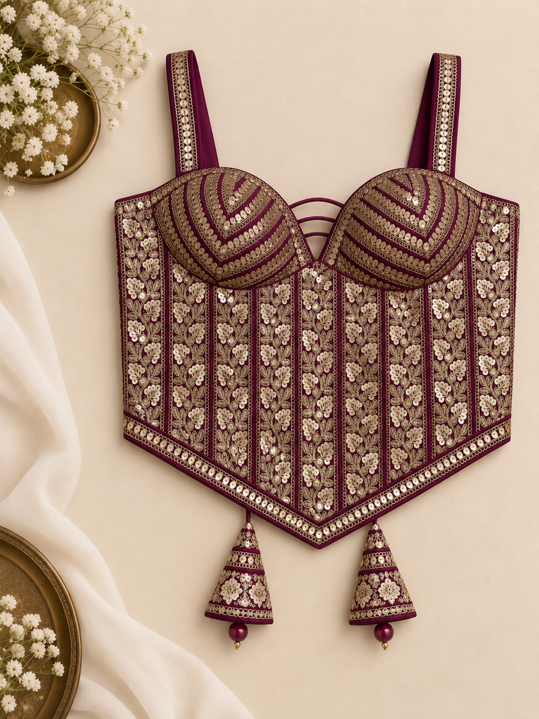 Embroidered Indian Corset Blouse for Saree & Lehenga | Custom Size