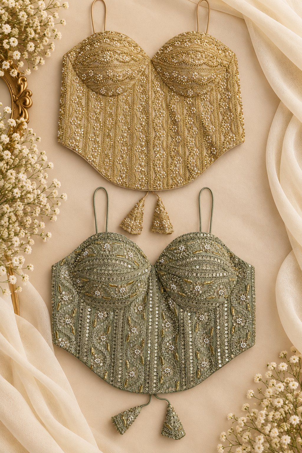 Embroidered bridal corset blouse for saree and lehenga – view 8