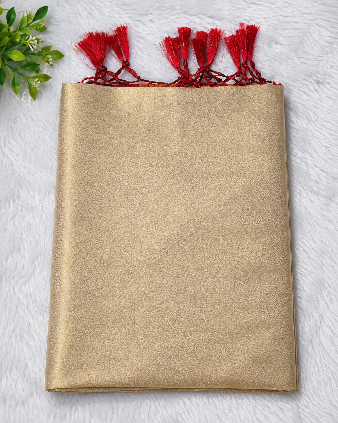 Soft Silk Kanjeevaram Style Saree — Beige with Red Zari Border | With Blouse Piece