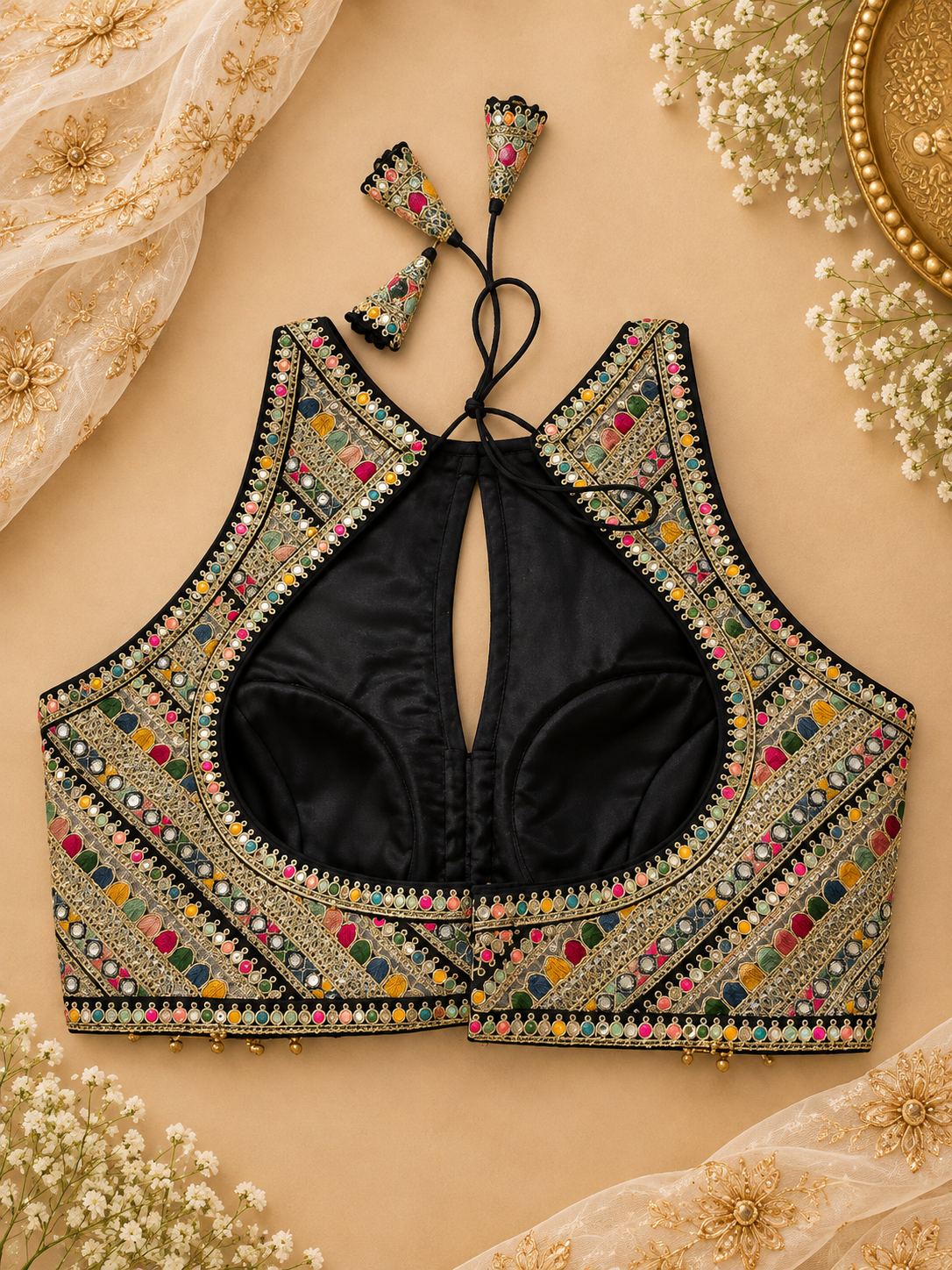 Multicolour Zardozi Halter Neck Blouse