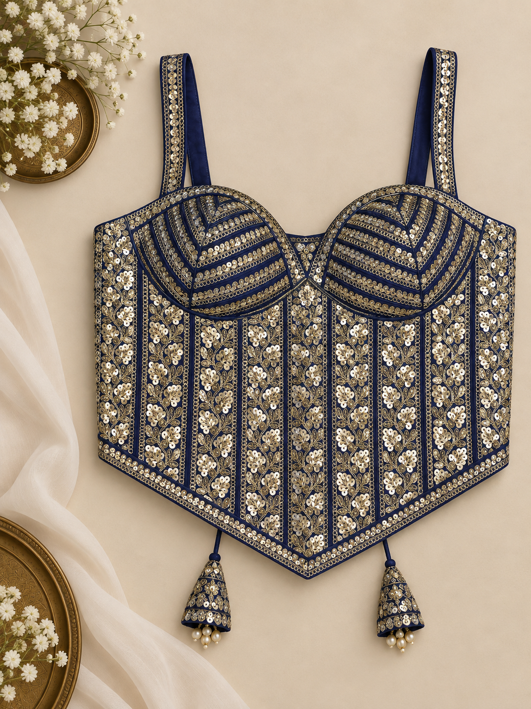 Embroidered Indian Corset Blouse for Saree & Lehenga | Custom Size