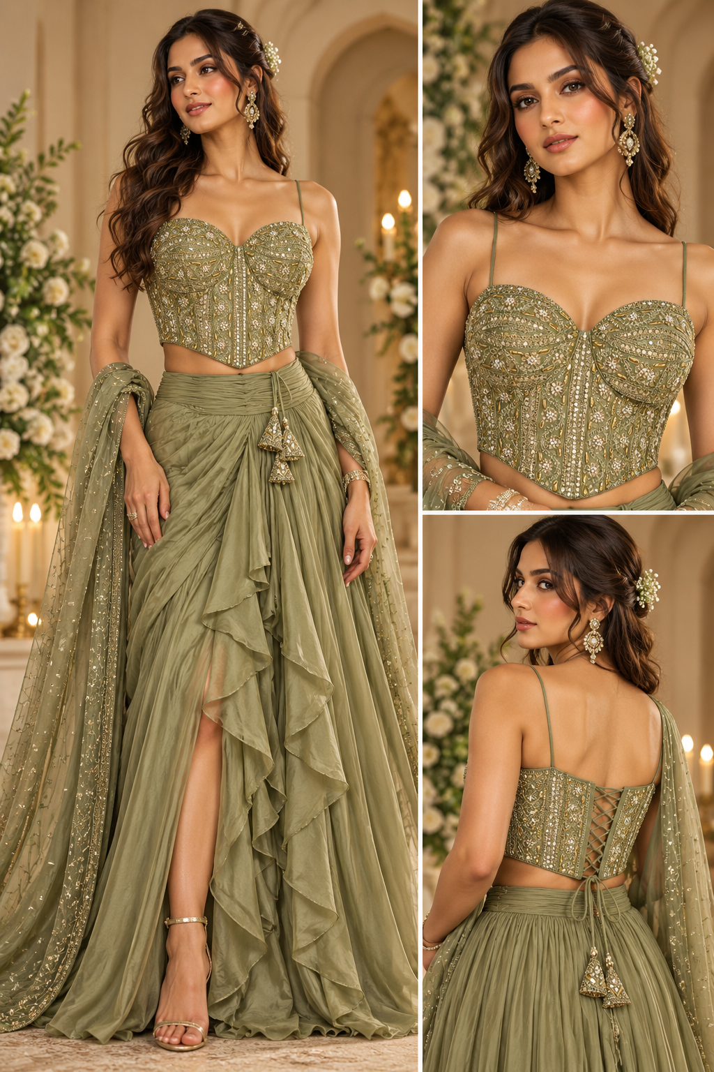 Embroidered bridal corset blouse for saree and lehenga – view 14
