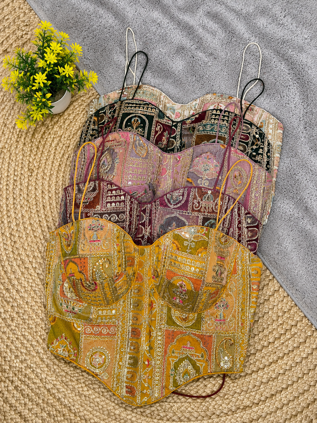 Patchwork Embroidery Corset Top — Indian Ethnic Bustier | 7 Colours