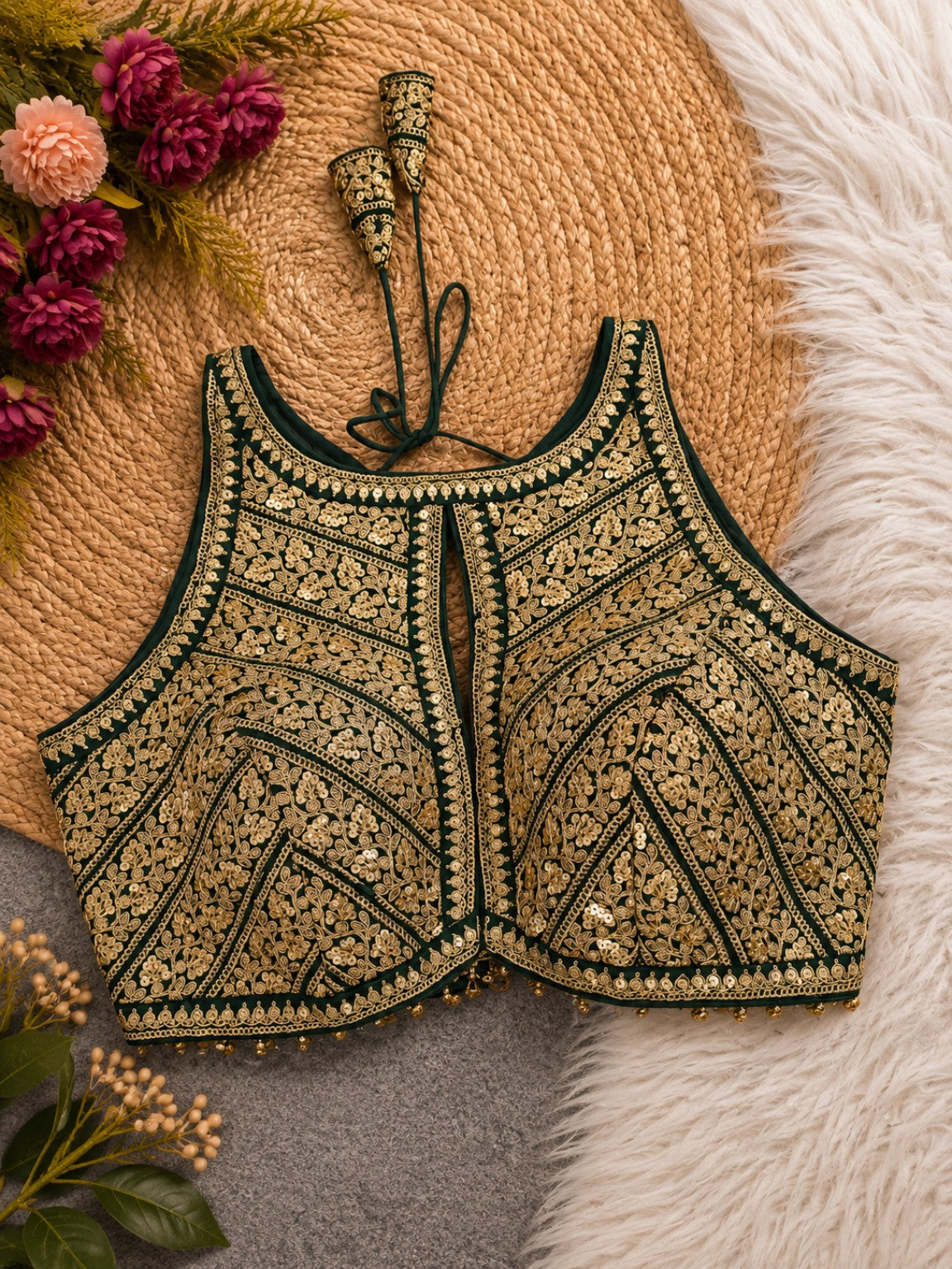 Premium Silk Blouse | Zardozi Sequin Embroidered Crop Top