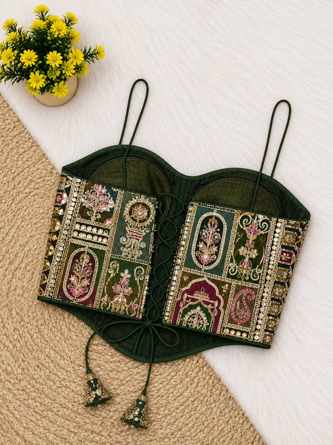 Patchwork Embroidery Corset Top — Indian Ethnic Bustier | 7 Colours