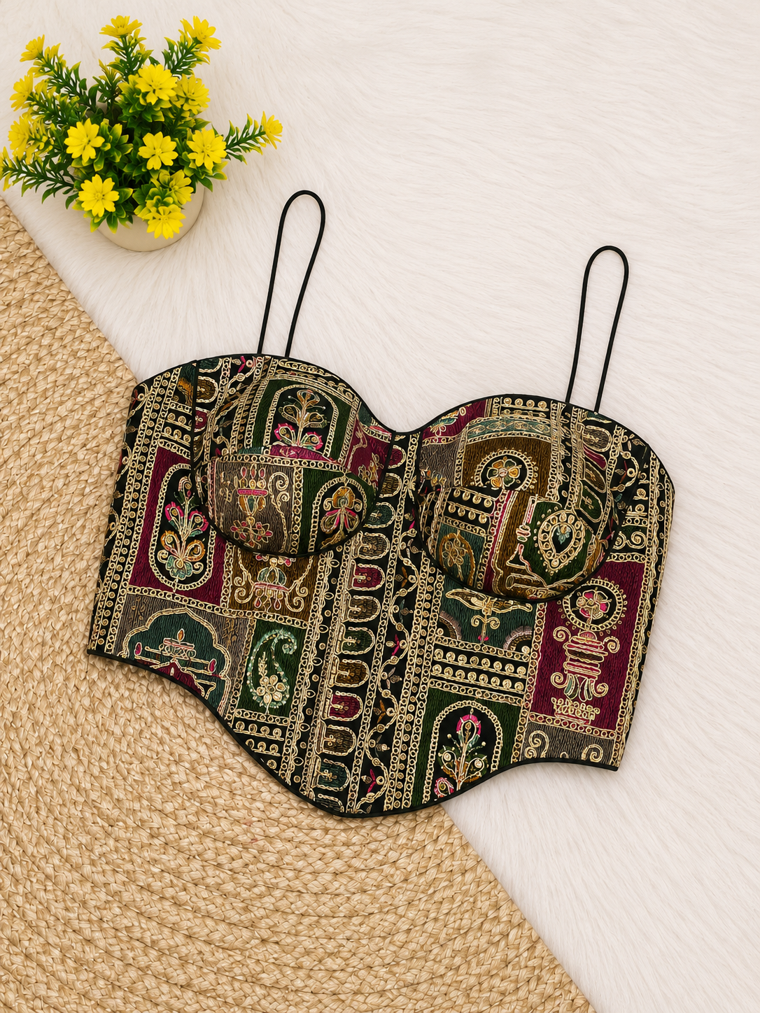Patchwork Embroidery Corset Top — Indian Ethnic Bustier | 7 Colours