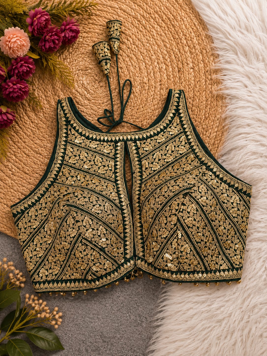 Premium Silk Blouse | Zardozi Sequin Embroidered Crop Top