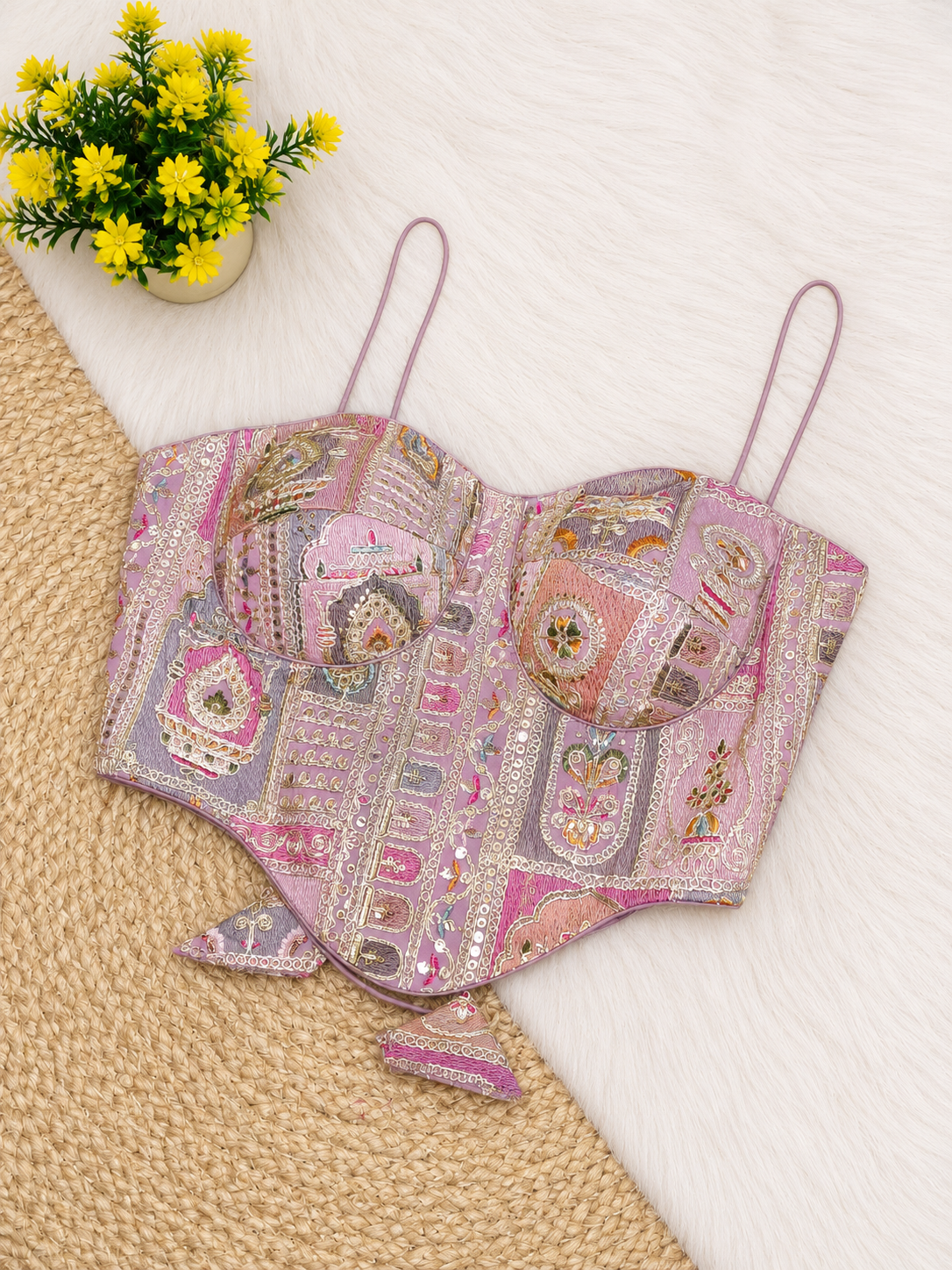 Patchwork Embroidery Corset Top — Indian Ethnic Bustier | 7 Colours