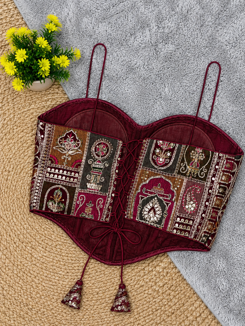 Patchwork Embroidery Corset Top — Indian Ethnic Bustier | 7 Colours