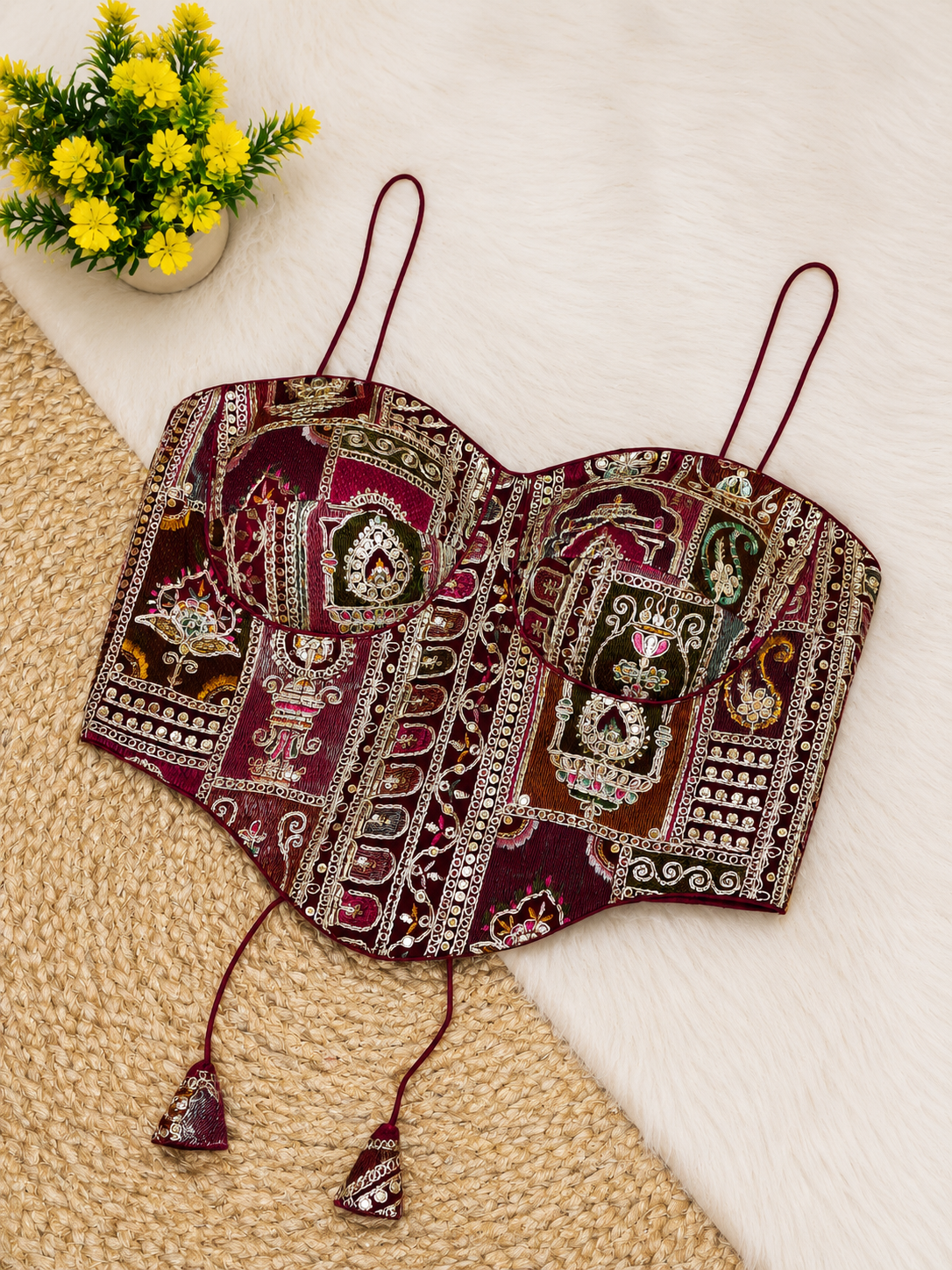 Patchwork Embroidery Corset Top — Indian Ethnic Bustier | 7 Colours