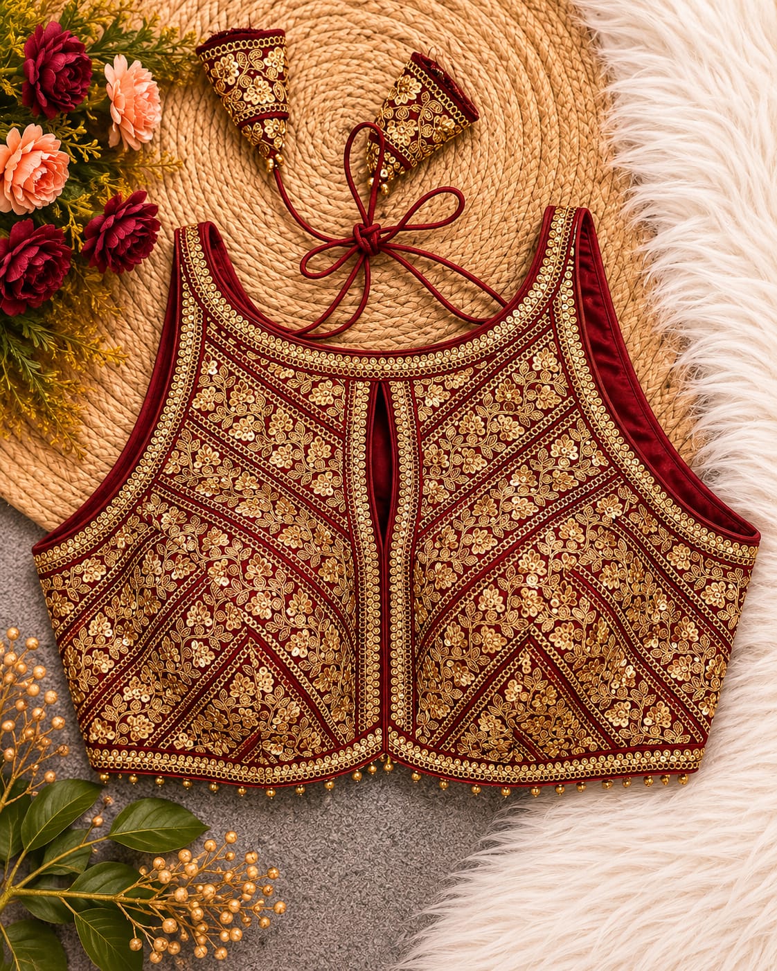 Premium Silk Blouse | Zardozi Sequin Embroidered Crop Top