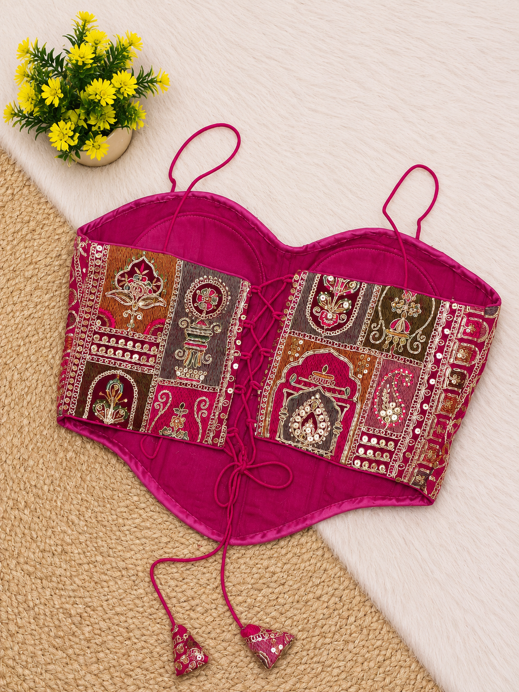 Patchwork Embroidery Corset Top — Indian Ethnic Bustier | 7 Colours