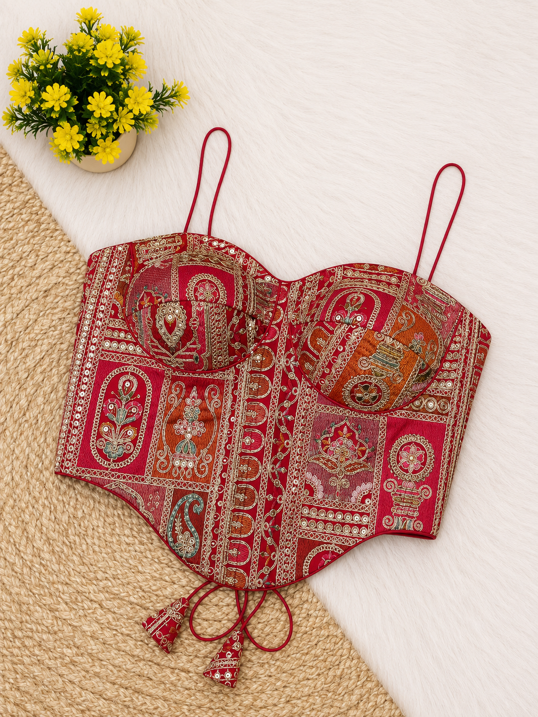 Patchwork Embroidery Corset Top — Indian Ethnic Bustier | 7 Colours